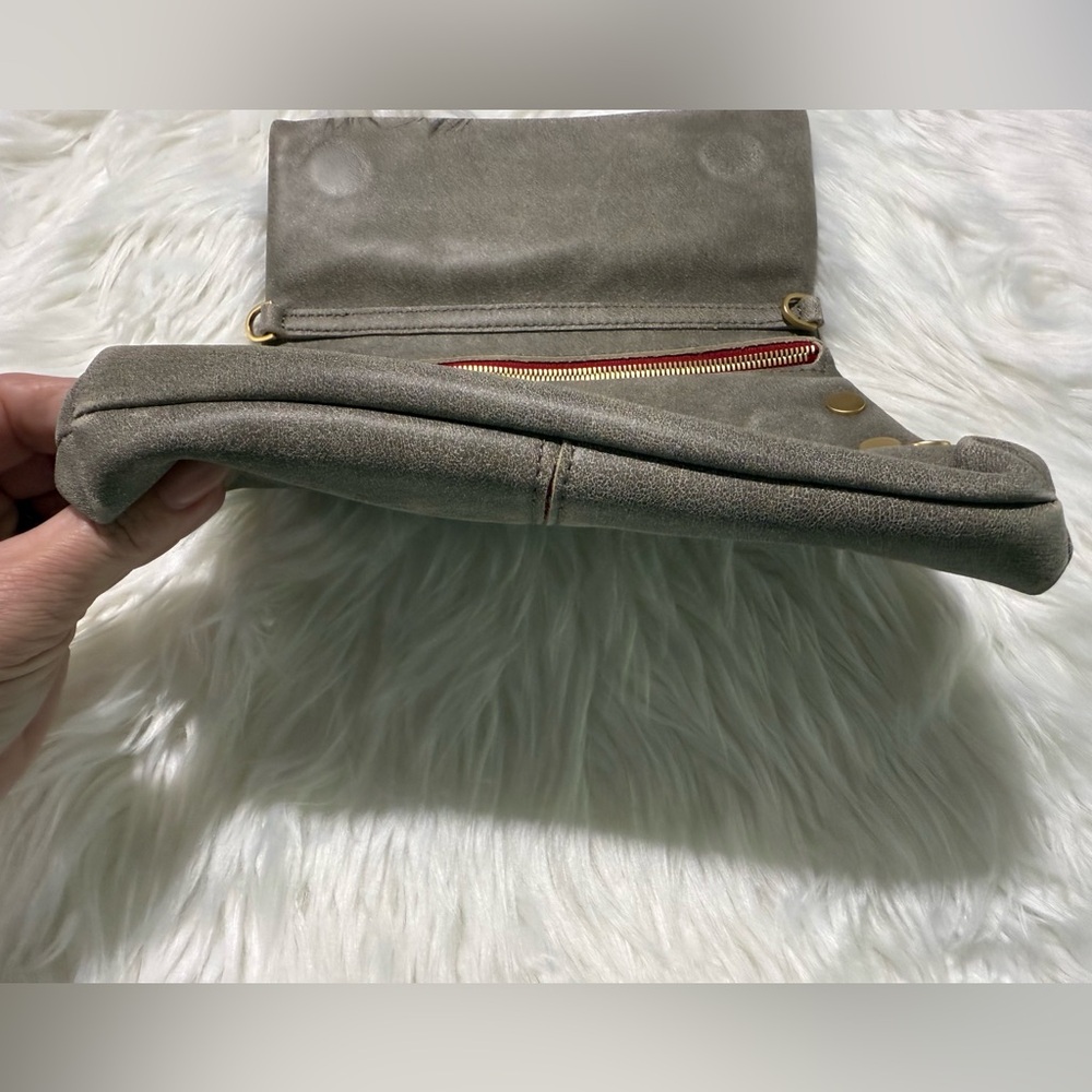 Hammitt VIP Medium Leather Clutch Crossbody Bag in Pewter Grey Red Zipper - Picture 14 of 16